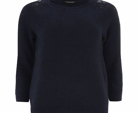 Bhs Navy Lace Shoulder Jumper, blue 19126411483