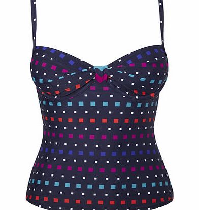 Bhs Navy Multi Great Value Square Print Tankini Top,
