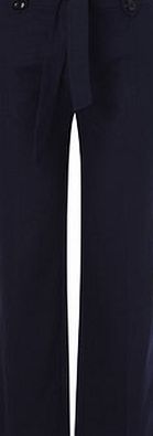 Bhs Navy Petite Linen Blend Straight Leg Trouser,