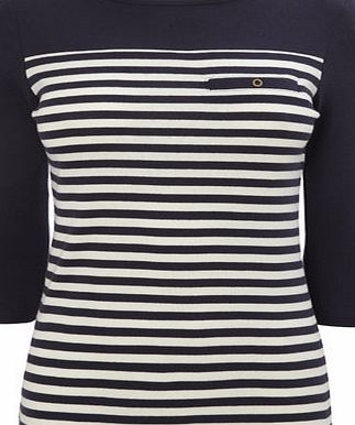Bhs Navy Petite Stipe Cotton Top, navy/white 460904096