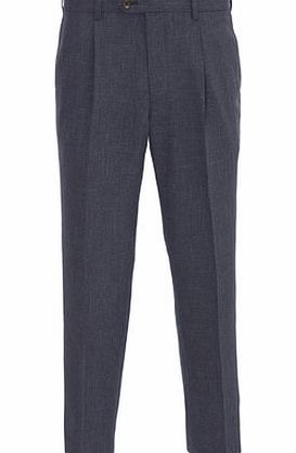 Bhs Navy Pleat Linen Look Trousers, Blue BR65L01GNVY