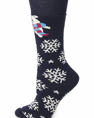 Navy Polar Bear Turn Top Snuggle Socks, navy