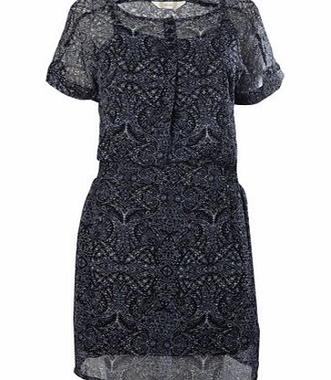 Bhs Navy Print Waisted Dress, navy print 3391391555