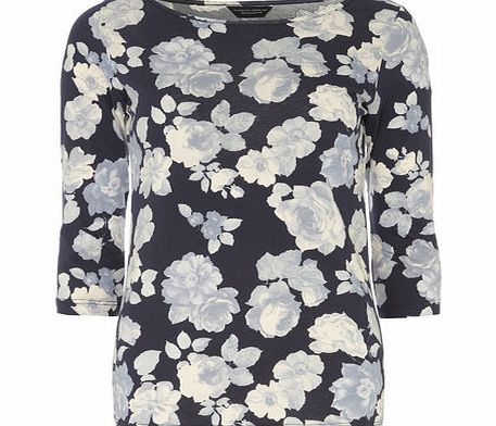 Bhs Navy Rose 3/4 Sleeve Scoop Top, blue 19130581483