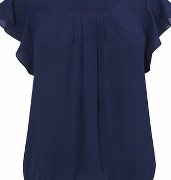 Bhs Navy Ruffle Sleeve Textured Blouse, blue