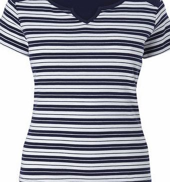 Bhs Navy Short Sleeve Knotch Stripe Top, navy