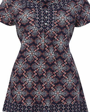 Bhs Navy Short Sleeve Longline Tile Print Tunic,