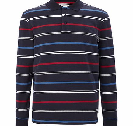 Navy Stripe Long Sleeve Polo, Blue BR54P05FNVY