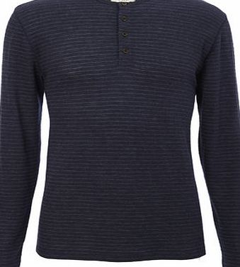 Bhs Navy Striped Grandad Neckline Top, Blue