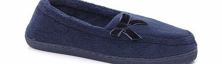 Bhs Navy Velvet Bow Closed Back Slippers, navy