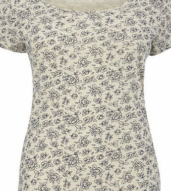 Bhs Oatmeal Floral Print Scoop Neck Top, oatmeal