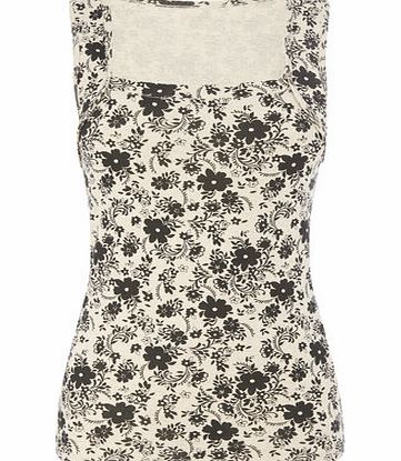 Bhs Oatmeal Hawaiian Floral Square Neck Vest,