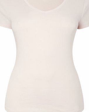 Bhs Pale Pink Short Sleeve V Neck Top, pale pink