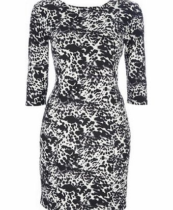 Bhs Petite Mono Animal Scuba Dress, black/white