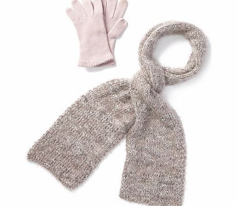 Bhs Pink Fluffy Ribbon Scarf and Glove Set, pink