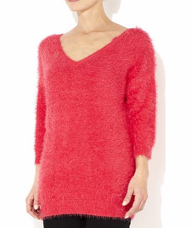 Bhs Pink Fluffy V-Neck Jumper, fuchsia 12034506257