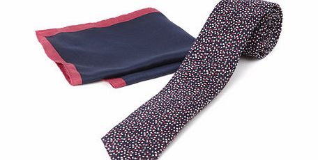 Bhs Pink Slim Tie and Geometric Hanky Set, Dark Pink