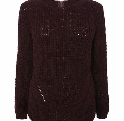 Bhs Plum Petite Cable Zip Back Jumper, plum 419920964