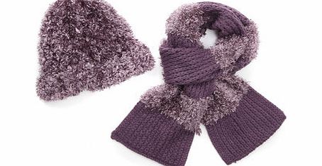 Bhs Purple Feather Scarf and Hat Set, purple