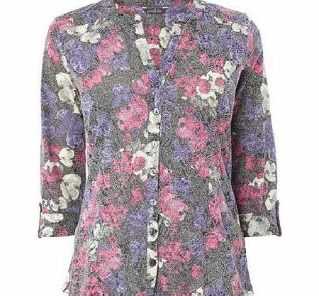 Bhs Purple Floral Burnout Fabric Shirt, purple multi