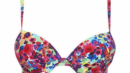 Bhs Purple Multi Photo Floral Underwired Bikini Top,