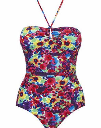 Bhs Purple Photo Floral Ruched Strapless Tummy