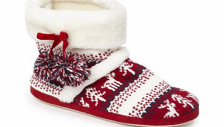 Bhs Red Fairisle Reindeer Boot Slippers, red