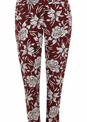 Bhs Red Floral Tapered Regular Leg Trousers, red