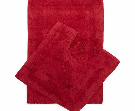 Bhs Red Plain Bath and Pedestal Mat Set, red