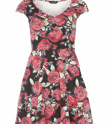 Bhs Red Rose V-Neck Skater Dress, red 19130553874