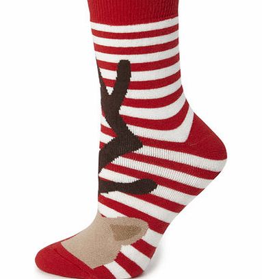 Bhs Red Side by Side Reindeer Bed Socks, red