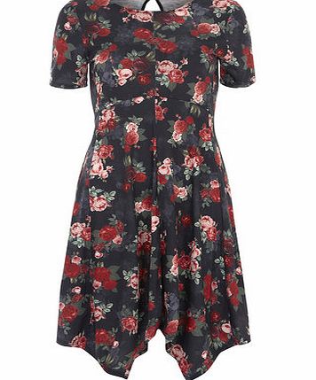 Bhs Rose Print Hanky Hem Dress, red 19129503874
