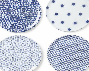 Santorini Set of 4 Round Dinner Plates, blue