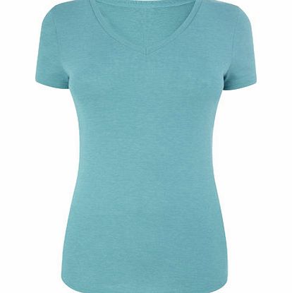 Bhs Sea Green Short Sleeve V Neck Top, sea green