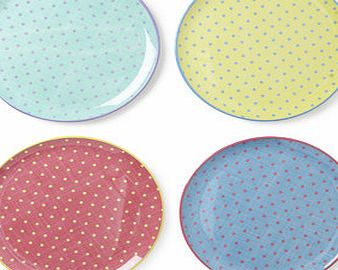 Set of 4 Polka Dot Round Dinner Plates, multi