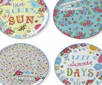 Set of 4 Vintage Text Round Dinner Plates, multi