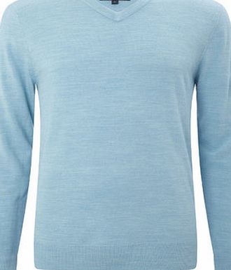 Bhs Supersoft Blue Green V Neck Jumper, BLUE/GREEN