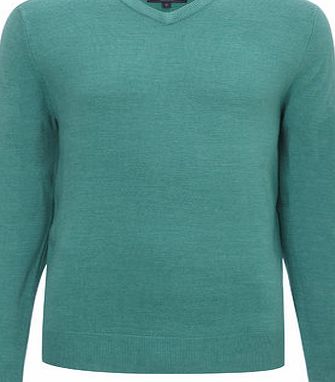 Bhs Supersoft Green Marl V Neck Jumper, GREEN MARL