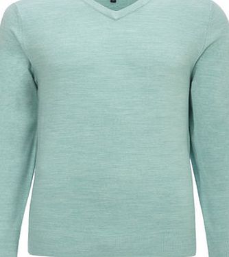 Bhs Supersoft Light Green V Neck Jumper, GREEN MARL