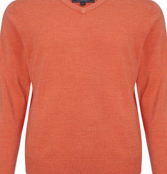 Bhs Supersoft V Neck Orange Marl Jumper, ORANGE