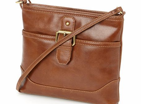 Tan Leather Buckle X Body Bag, natural tan