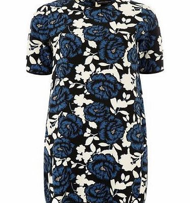 Bhs Teal Blue Shadow Floral Shift Dress, blue