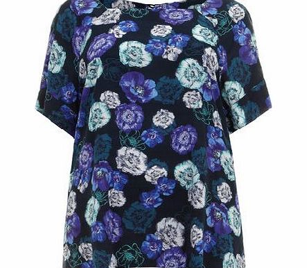 Bhs Teal Floral Top, rich teal 12610586765