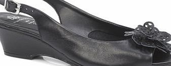 Bhs TLC Black Wide Fit Flower Formal Wedge Sandals,