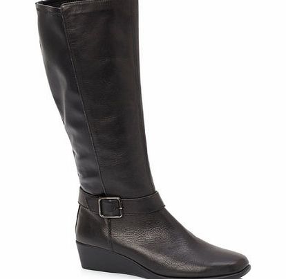 Bhs TLC Leather Wide Fit Wedge Long Boot, black