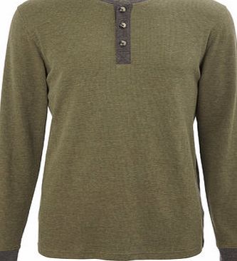 Bhs Trait Green Long Sleeve Waffle Texture Top,