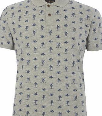 Bhs Trait Grey Marl Tropical Print Polo Shirt, MID
