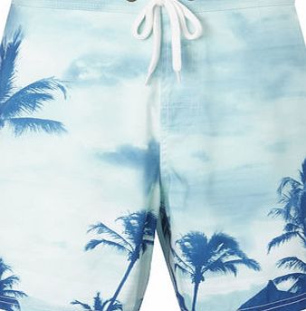 Bhs Trait Photographic Palm Tree Swim Shorts, Blue