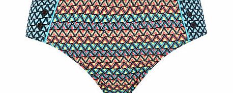 Tribal Tile Print Bikini Bottoms, blue multi