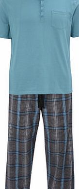 Bhs Turquoise Woven Cotton Check Pyjamas, Green